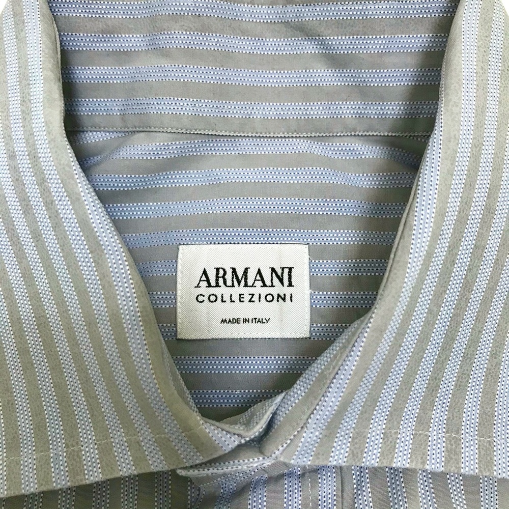 Armani Collezioni Blue/Gray Stripe Shirt- 39/15.5R - Picture 2 of 4